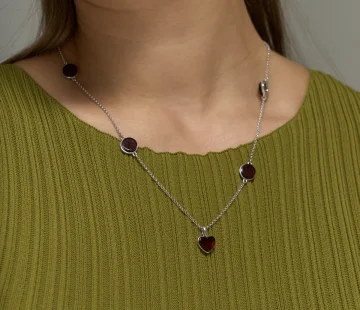 Колье серебряное с янтарём N9168RV