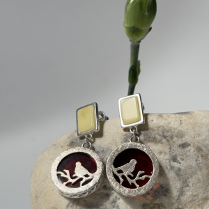 Серебряные серьги с янтарём E9009-1RO