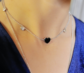 Silver necklace with amber N9209SV Silver necklace with amber N9209SV