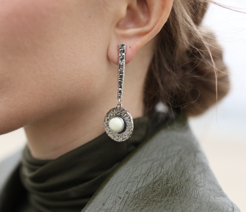 Серебряные серьги с янтарем Е30004CM