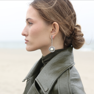 Серебряные серьги с янтарем Е30004CM