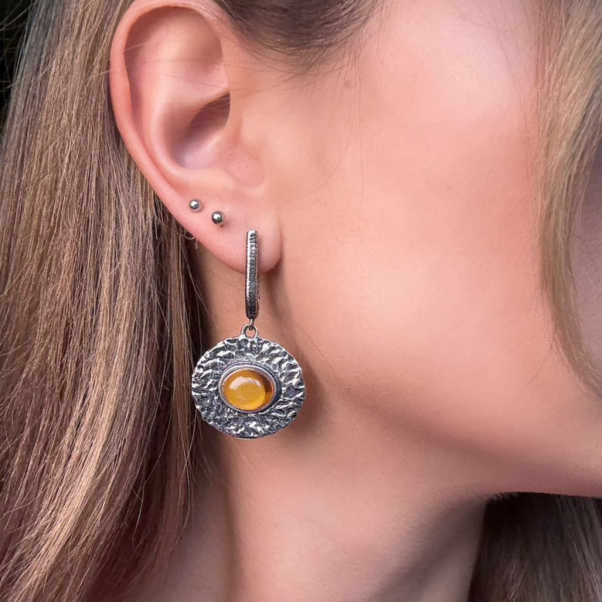 Silver earrings with amber Е32004CK Silver earrings with amber Е32004CK