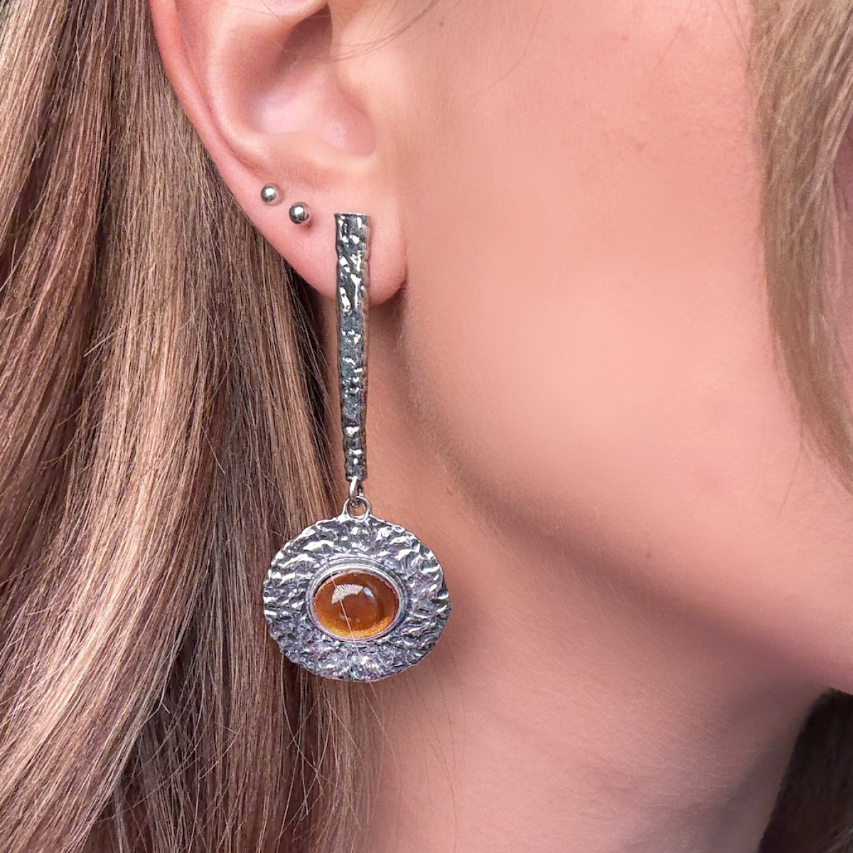 Серебряные серьги с янтарем Е30004CK