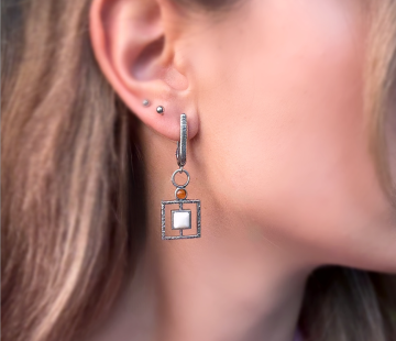 Серебряные серьги с янтарем Е30002СO