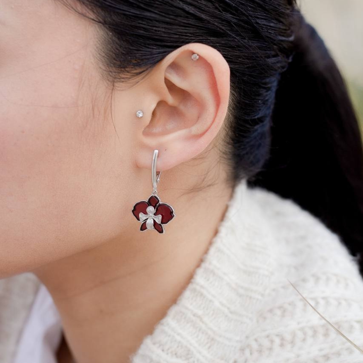 Silver earrings with amber E9225SV