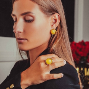 Серебряные серьги с янтарём E000008ZM