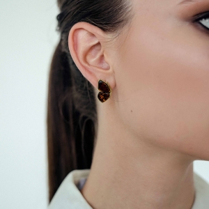 Серебряные серьги с янтарём E9152ZO