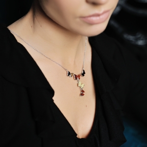 Колье серебряное с янтарём N9118-2RO