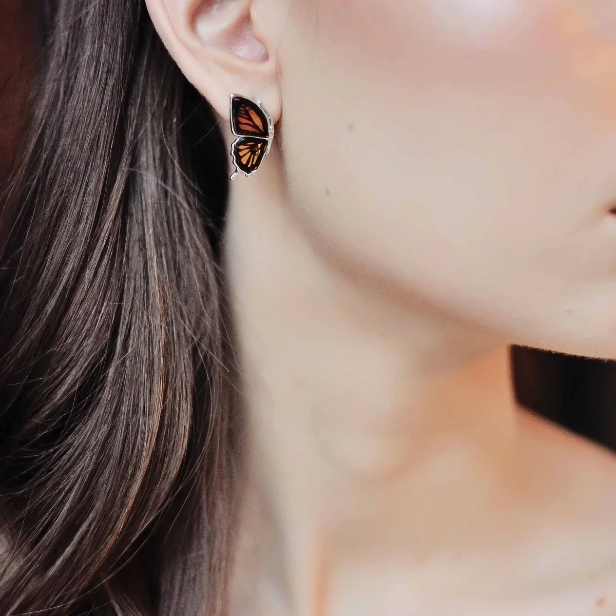 Серебряные серьги с янтарём E9153RO