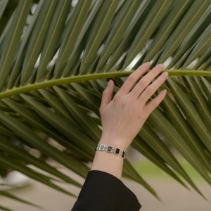 Браслет серебряный с янтарём W9175RV