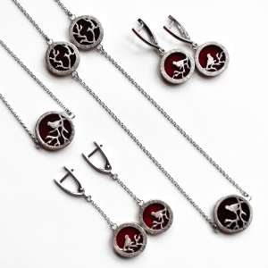 Серебряные серьги с янтарём E10099-1RV