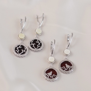 Серебряные серьги с янтарём E9010RO