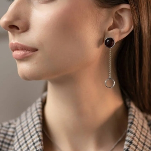 Серебряные серьги с янтарём E9323RV Серебряные серьги с янтарём E9323RV