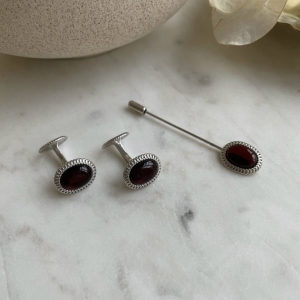 Запонки серебряные с янтарём C20011RV