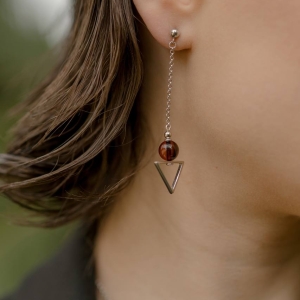 Серебряные серьги с янтарём E9187RV